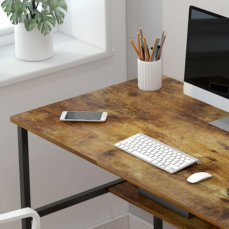 Rustic Wood and Metal Computer Desk with Storage Shelf