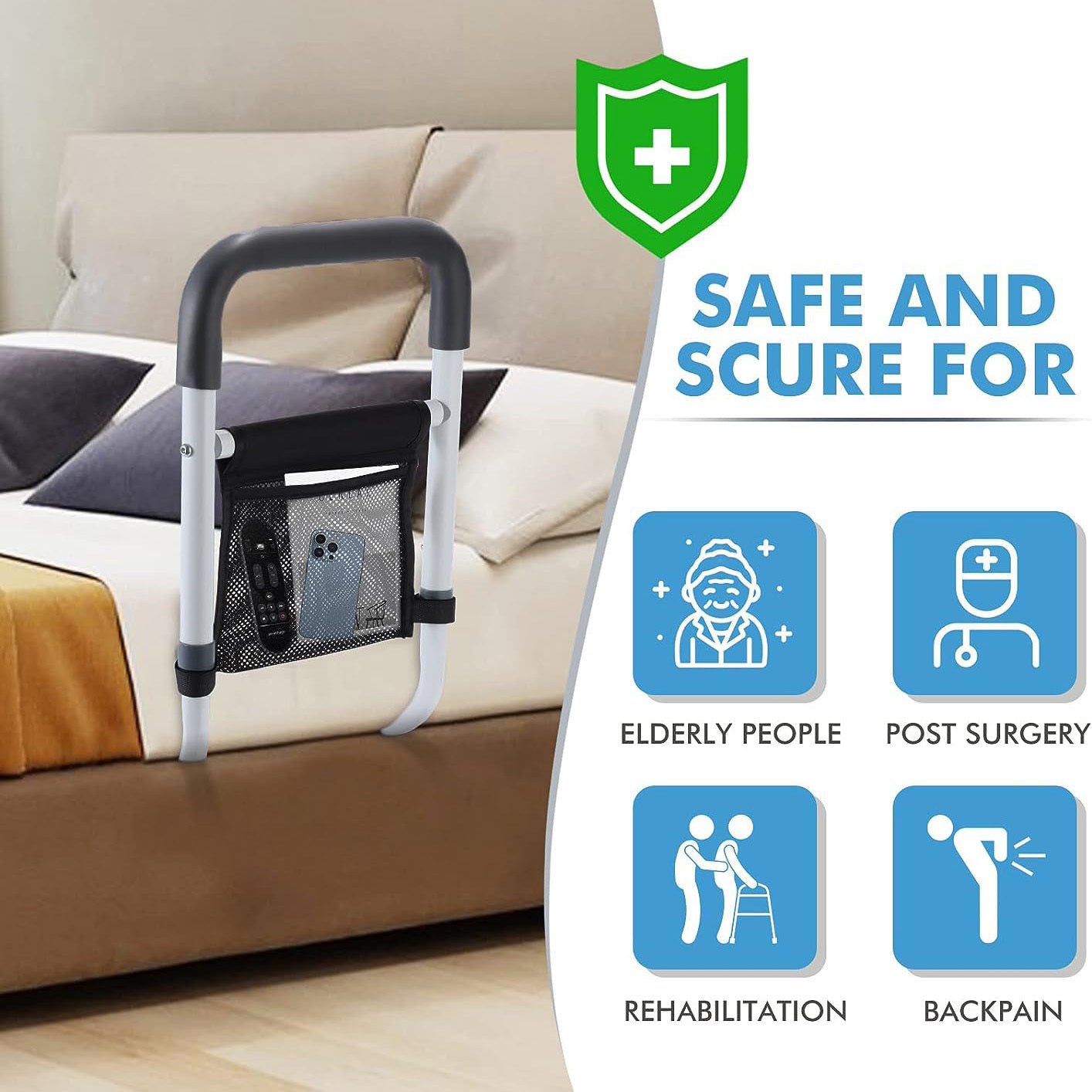 Bedside Assist Safety Rail for Elderly Adults Mobility Aid Standing Support Bar