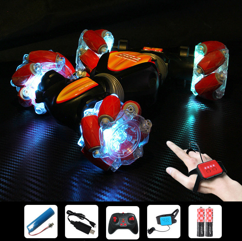 Hand Gesture Remote Control LED Stunt Car for Kids Red