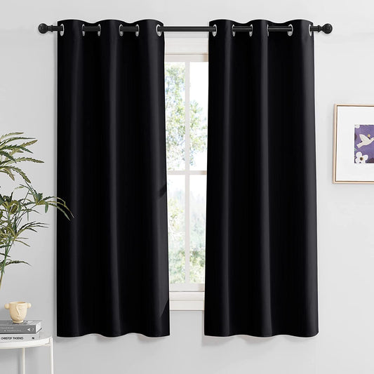 Pack of 2 Triple Layer Blackout Eyelet Curtains for Bedroom Black