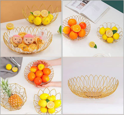 Large Gold Metal Fruit Bowl Decorative Kitchen Counter Food Tray