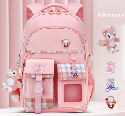 Large Deluxe Backpack Girl's Cute School Bag with Plushie and Accessories Pink