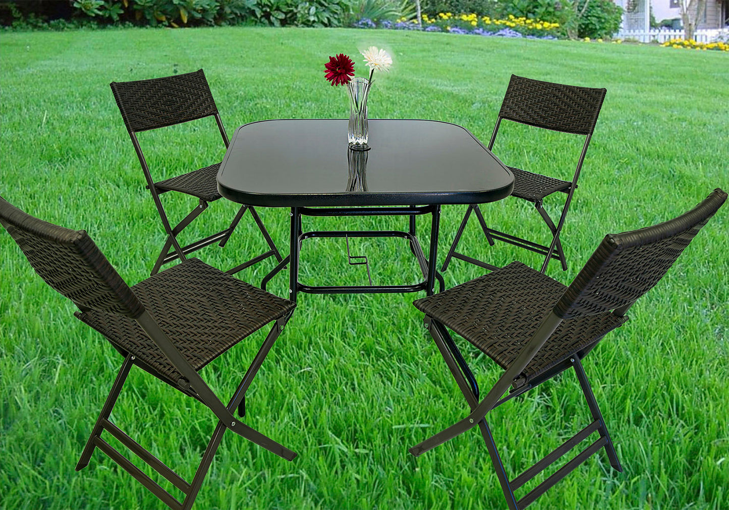 4 Pack Folding Rattan Wicker Outdoor Chairs Patio Furniture