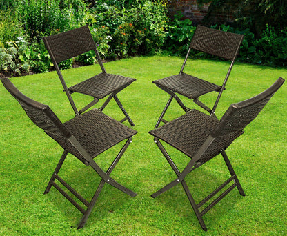 4 Pack Folding Rattan Wicker Outdoor Chairs Patio Furniture