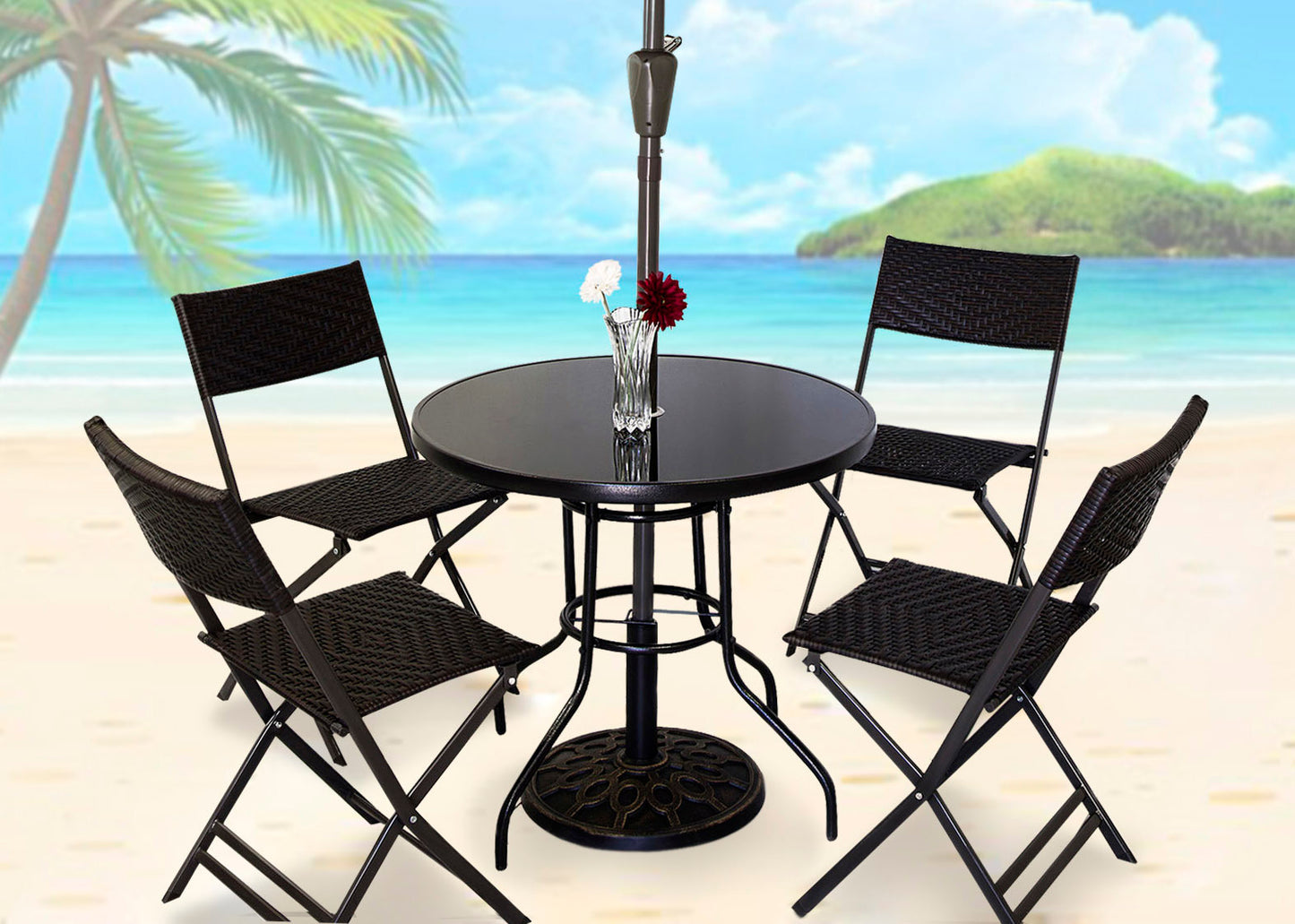 4 Pack Folding Rattan Wicker Outdoor Chairs Patio Furniture