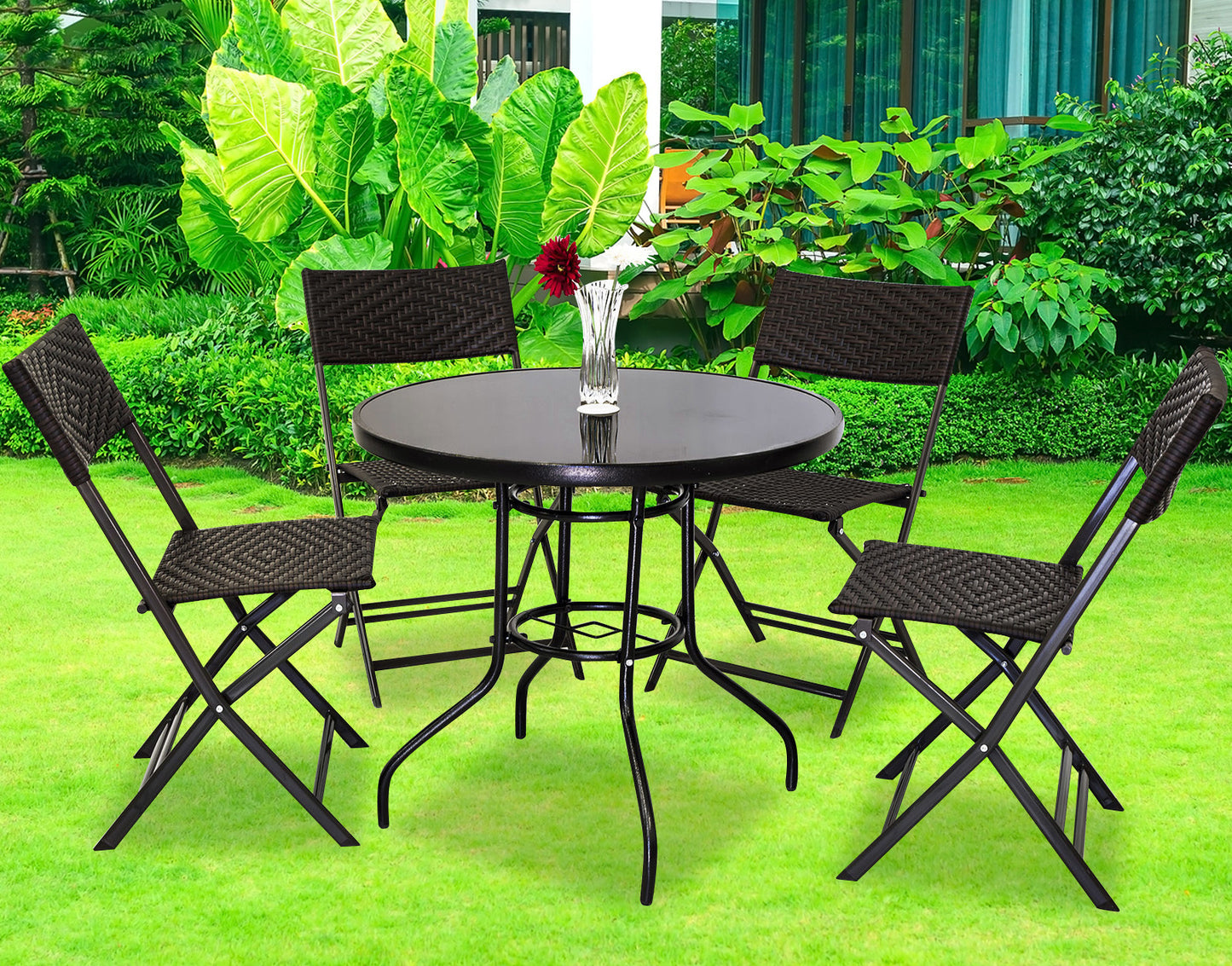 4 Pack Folding Rattan Wicker Outdoor Chairs Patio Furniture