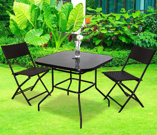 Stylish 3 Piece Rattan Outdoor Furniture Set with Square Table