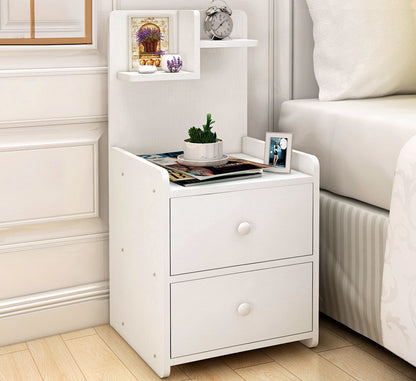 Tall Bedside Table with Chest of Drawers and Shelf White