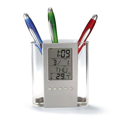 2 x Digital Calendar Pen Holder Alarm Clock with Temperature Display