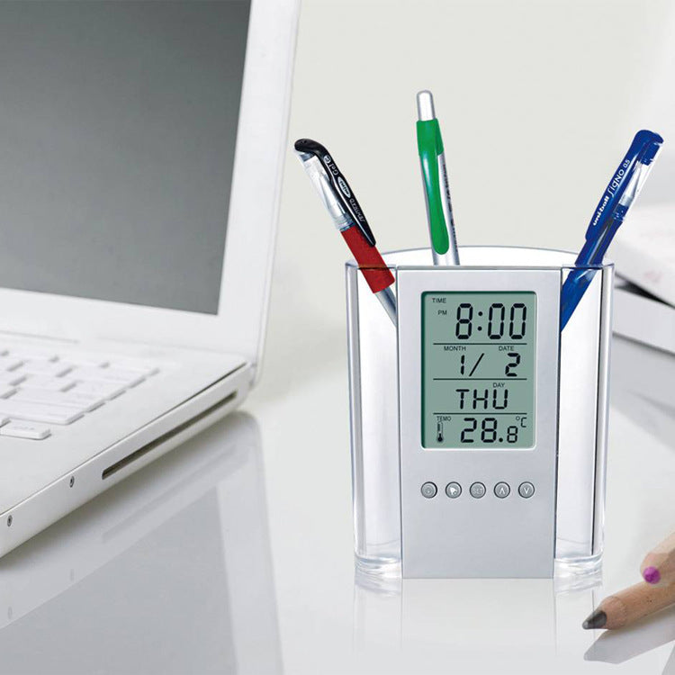 2 x Digital Calendar Pen Holder Alarm Clock with Temperature Display