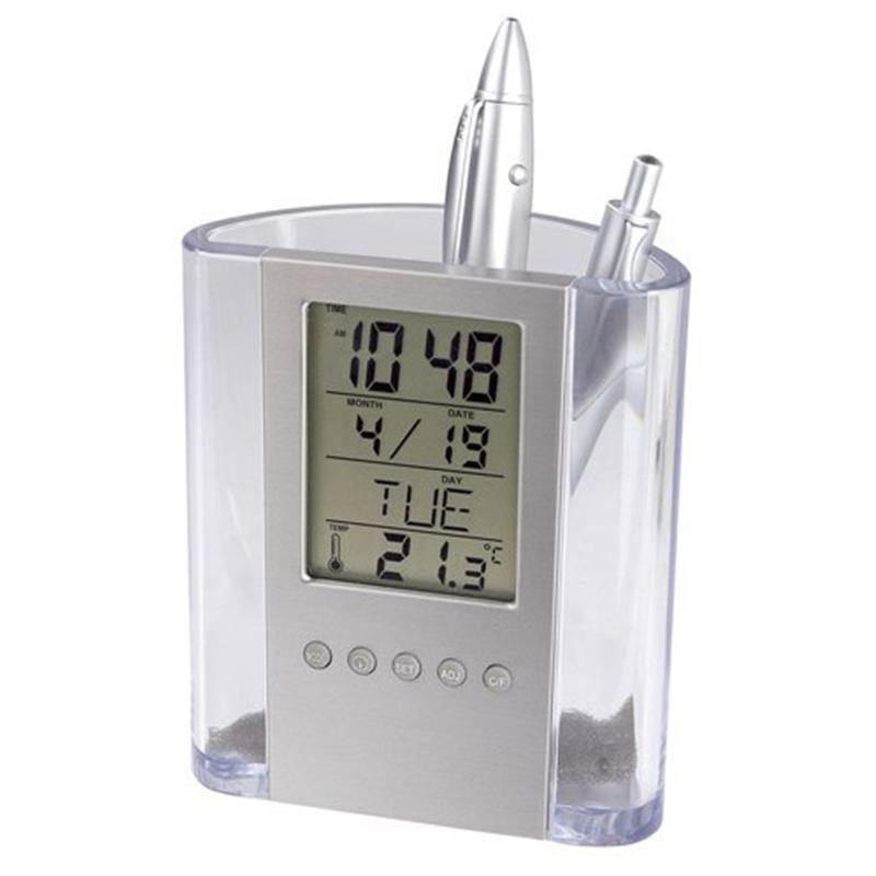 2 x Digital Calendar Pen Holder Alarm Clock with Temperature Display