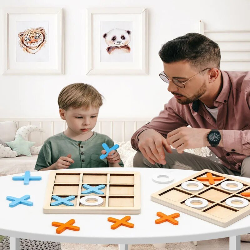 Wooden Tic Tac Toe Game Set Classic XO Board Game Orange