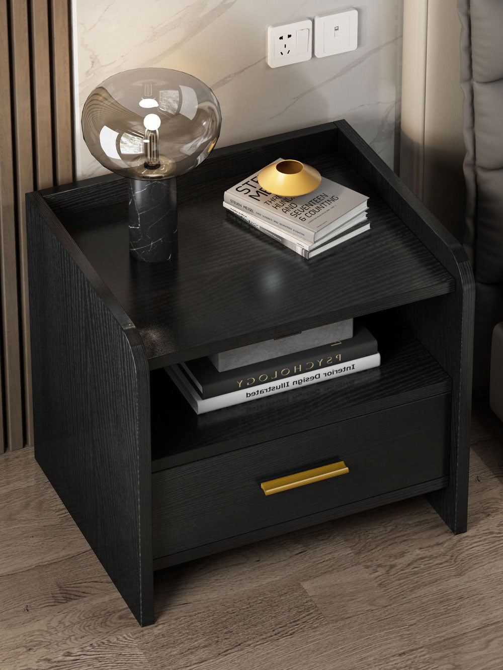 Elegant Bedside Table Nightstand with Drawer Black