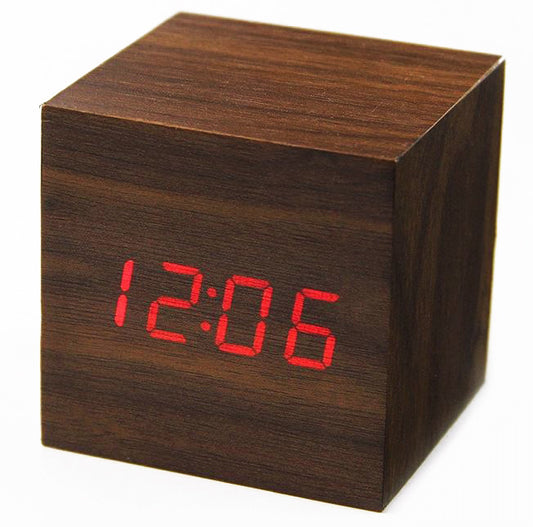 Modern LED Wooden Block Desk Alarm Clock for Home Office Decor