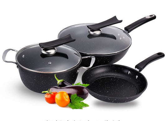 Large Deluxe Non-Stick Stone Frying Pan Pot Cookware Set