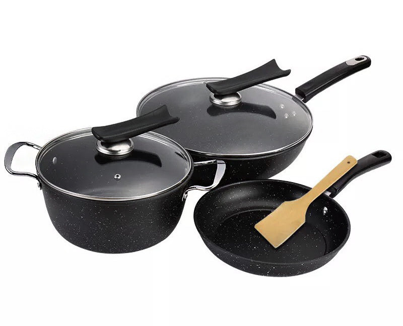 Large Deluxe Non-Stick Stone Frying Pan Pot Cookware Set