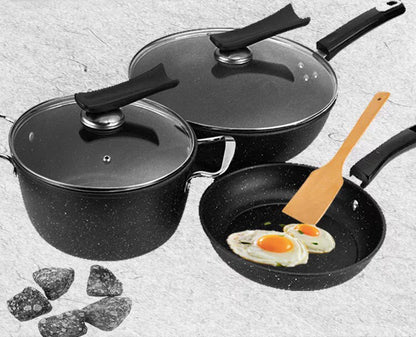 Large Deluxe Non-Stick Stone Frying Pan Pot Cookware Set