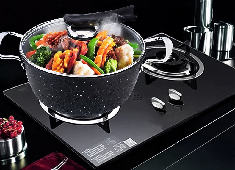 Large Deluxe Non-Stick Stone Frying Pan Pot Cookware Set