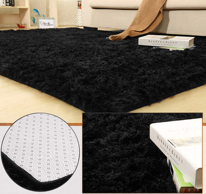 Large 230 x 160 Soft Shag Rug Carpet Mat Black