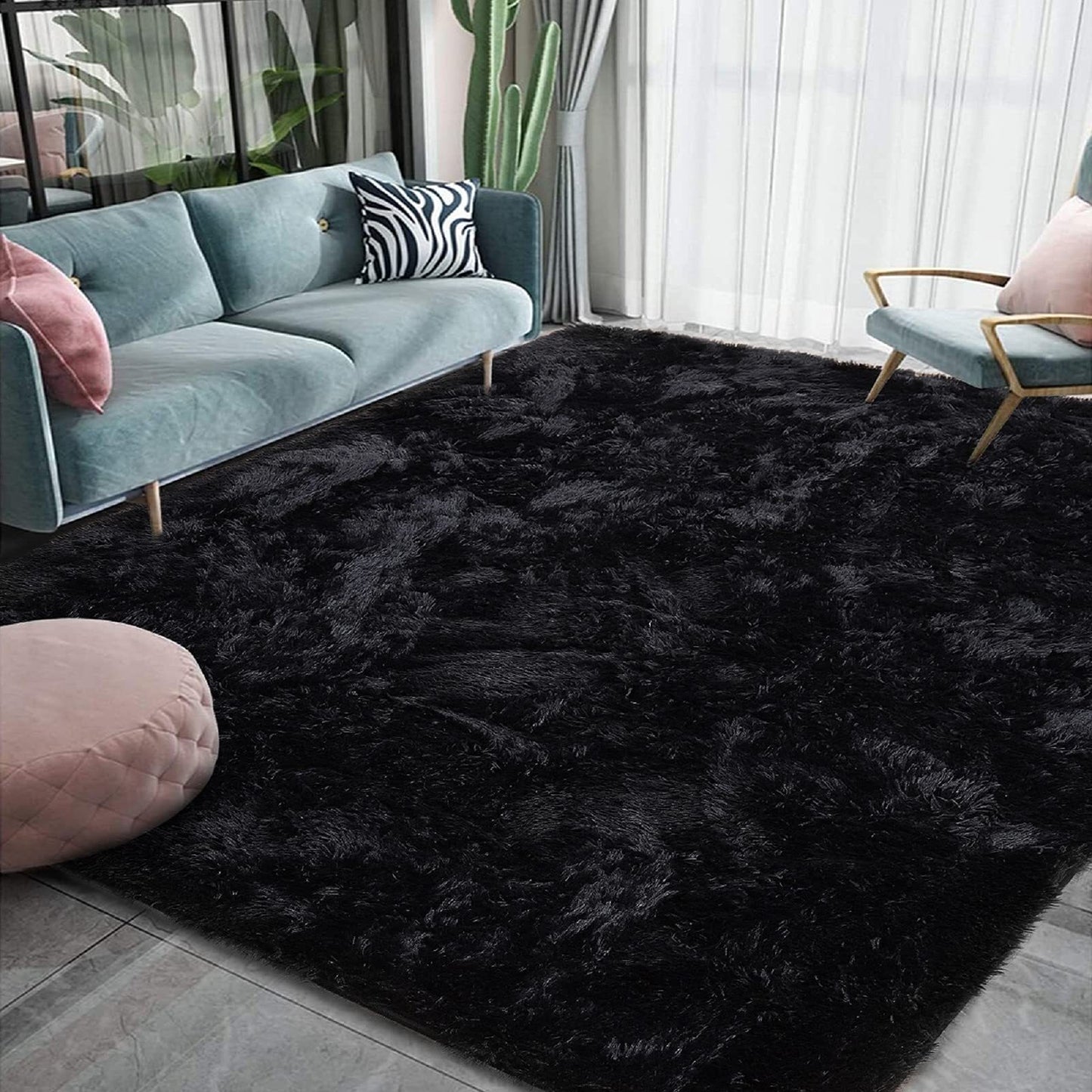 Large 230 x 160 Soft Shag Rug Carpet Mat Black