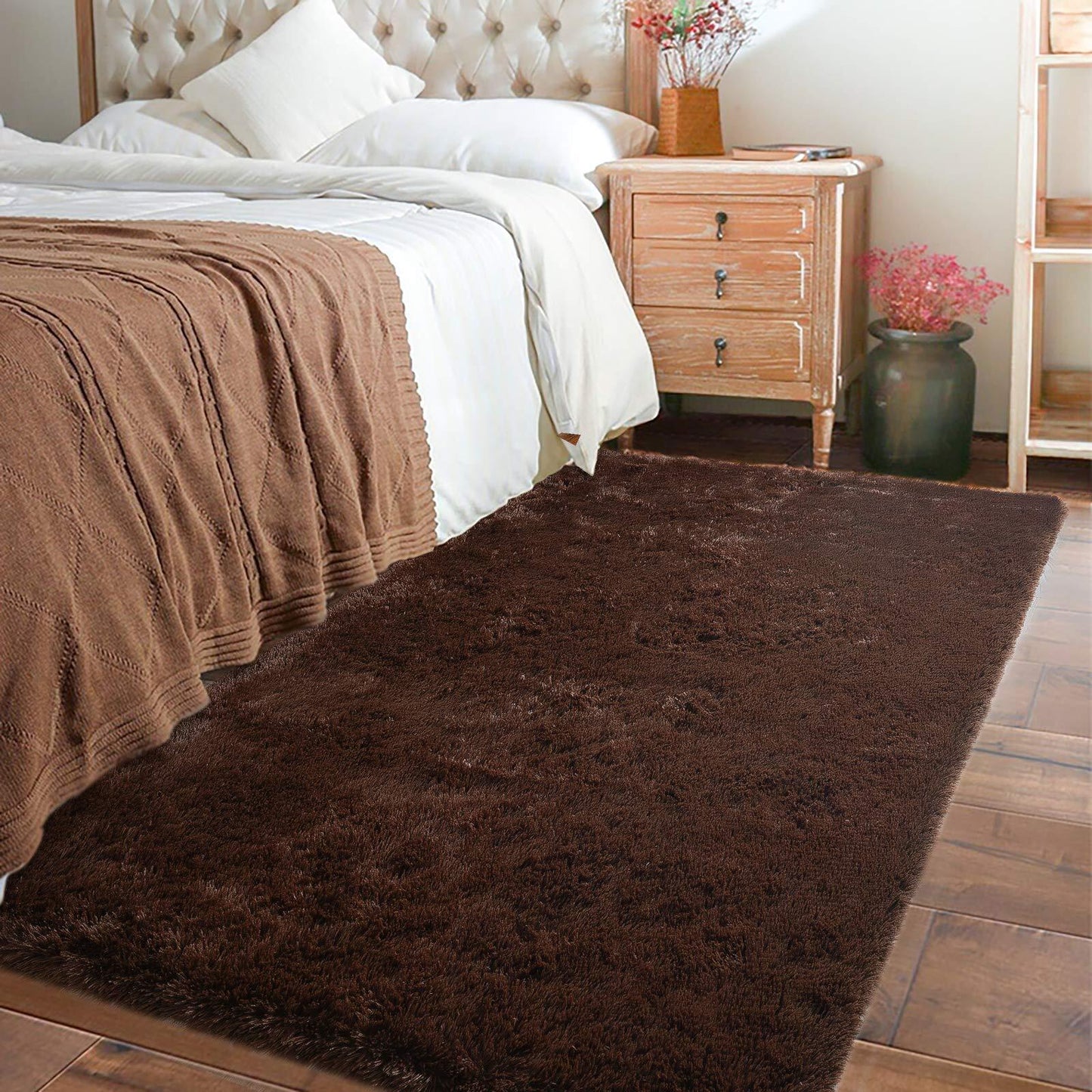 160 x 120 Soft Shag Rug Carpet Mat Chocolate