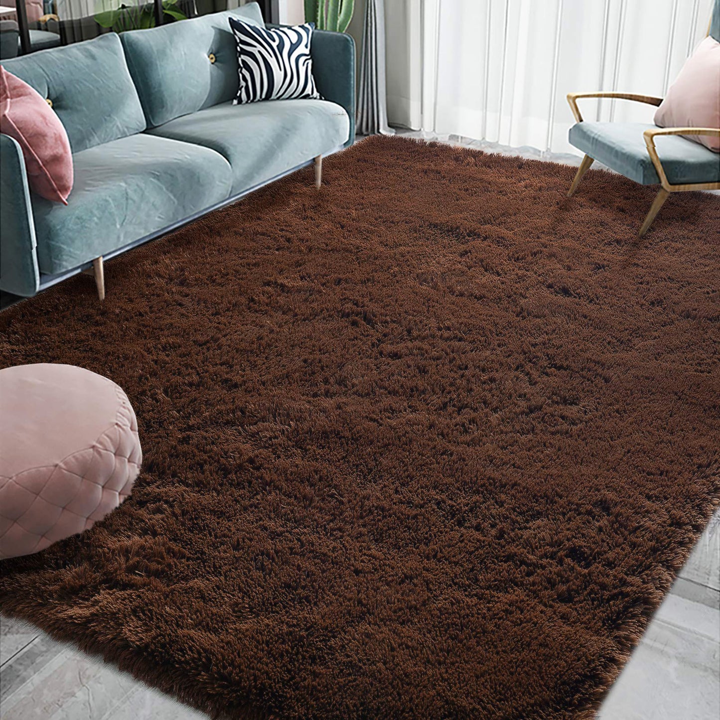 160 x 120 Soft Shag Rug Carpet Mat Chocolate