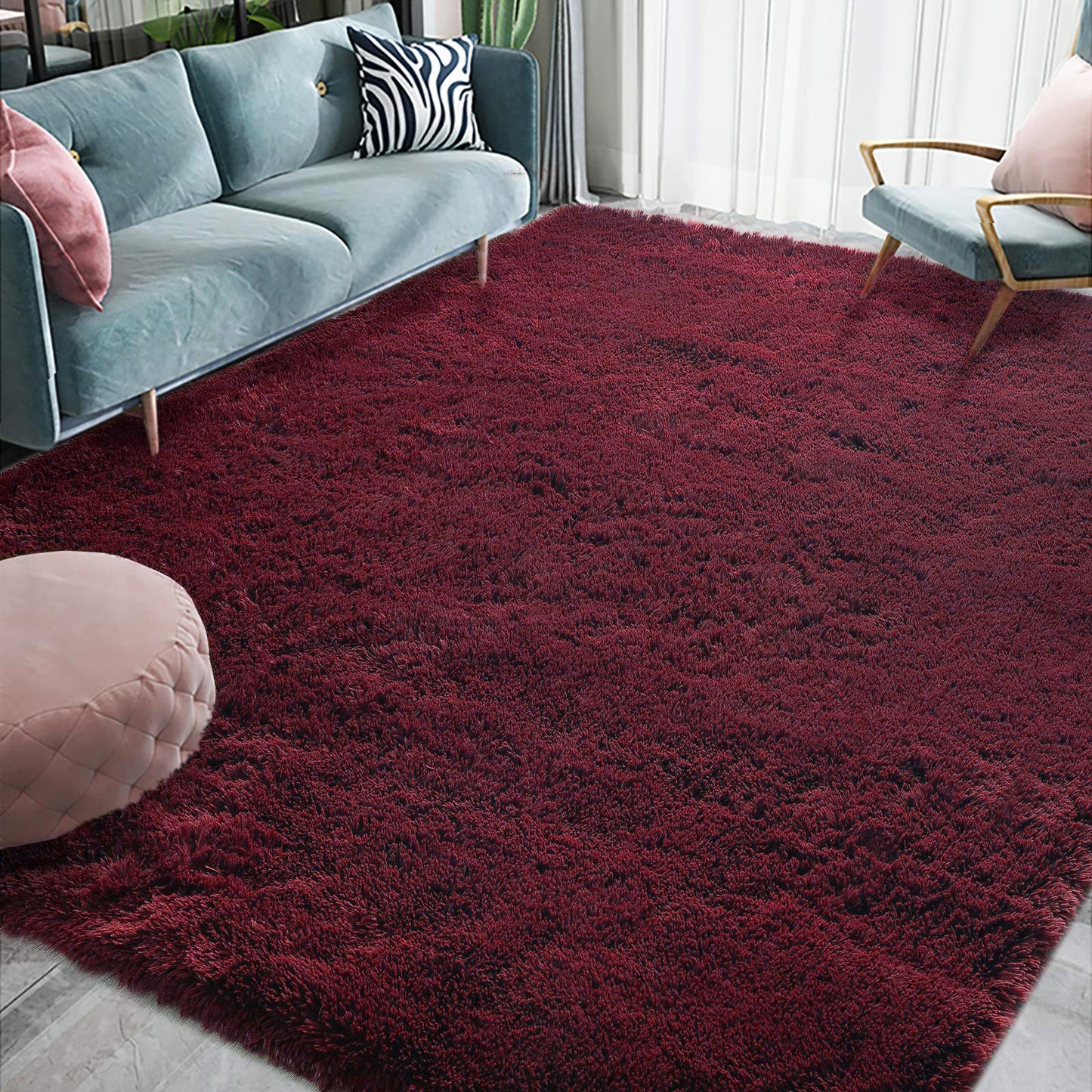 160 x 120 Soft Shag Rug Carpet Mat Wine