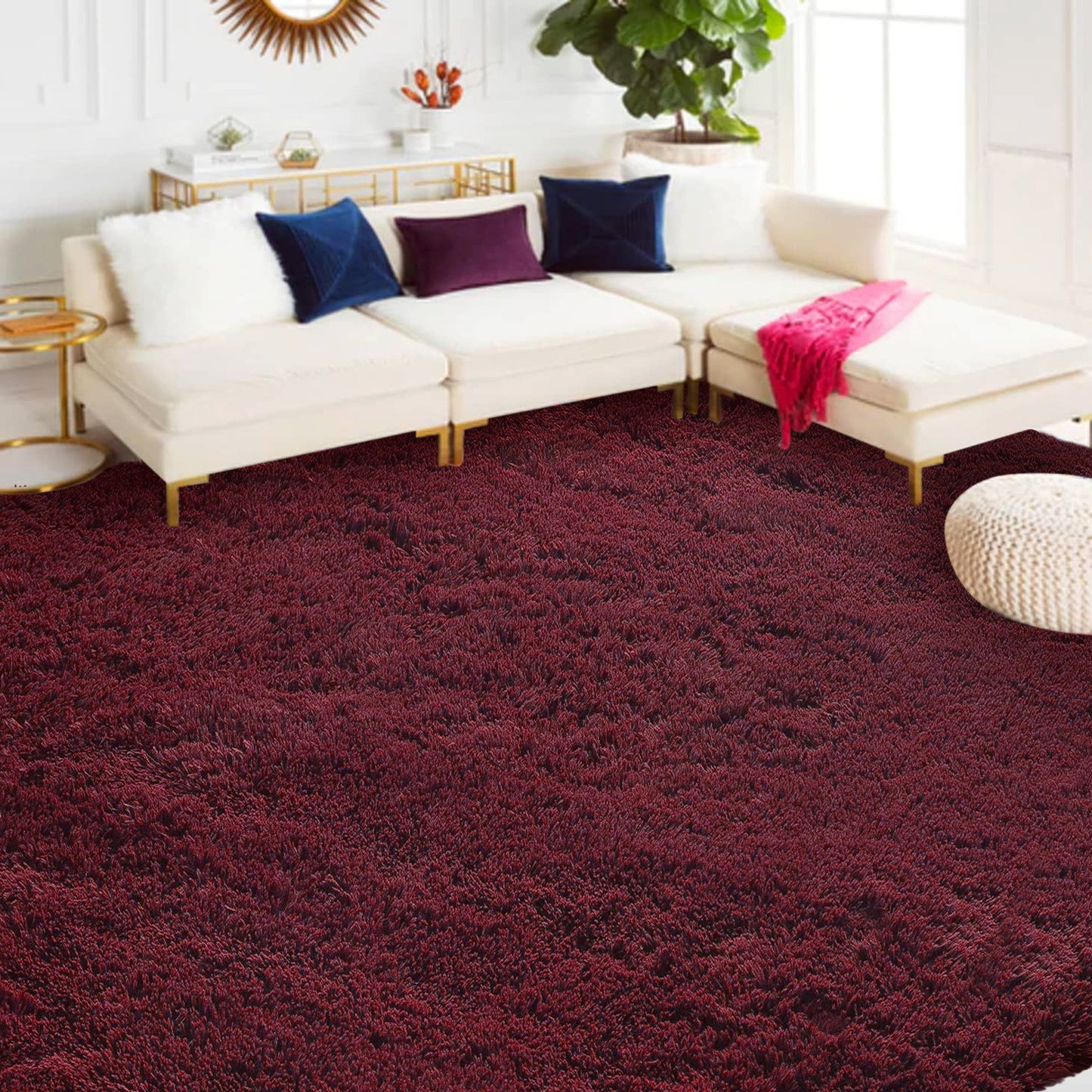 160 x 120 Soft Shag Rug Carpet Mat Wine