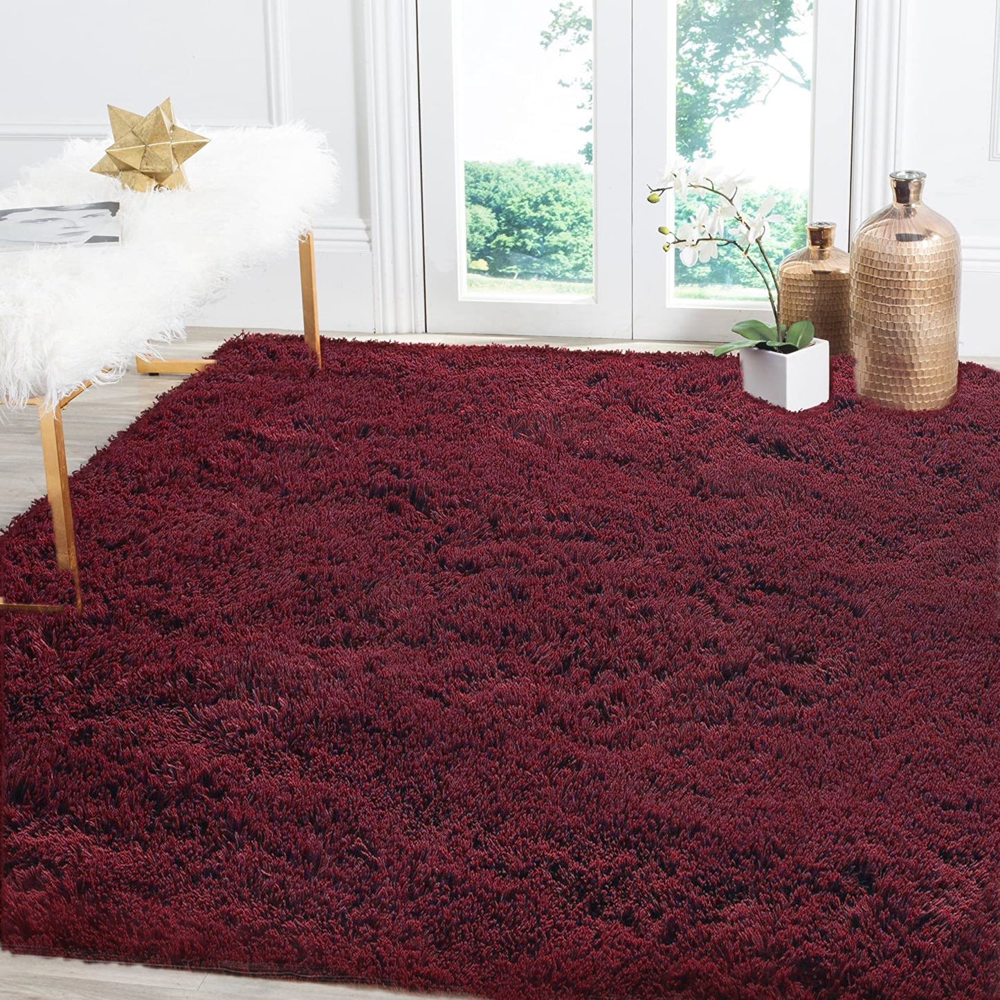 160 x 120 Soft Shag Rug Carpet Mat Wine