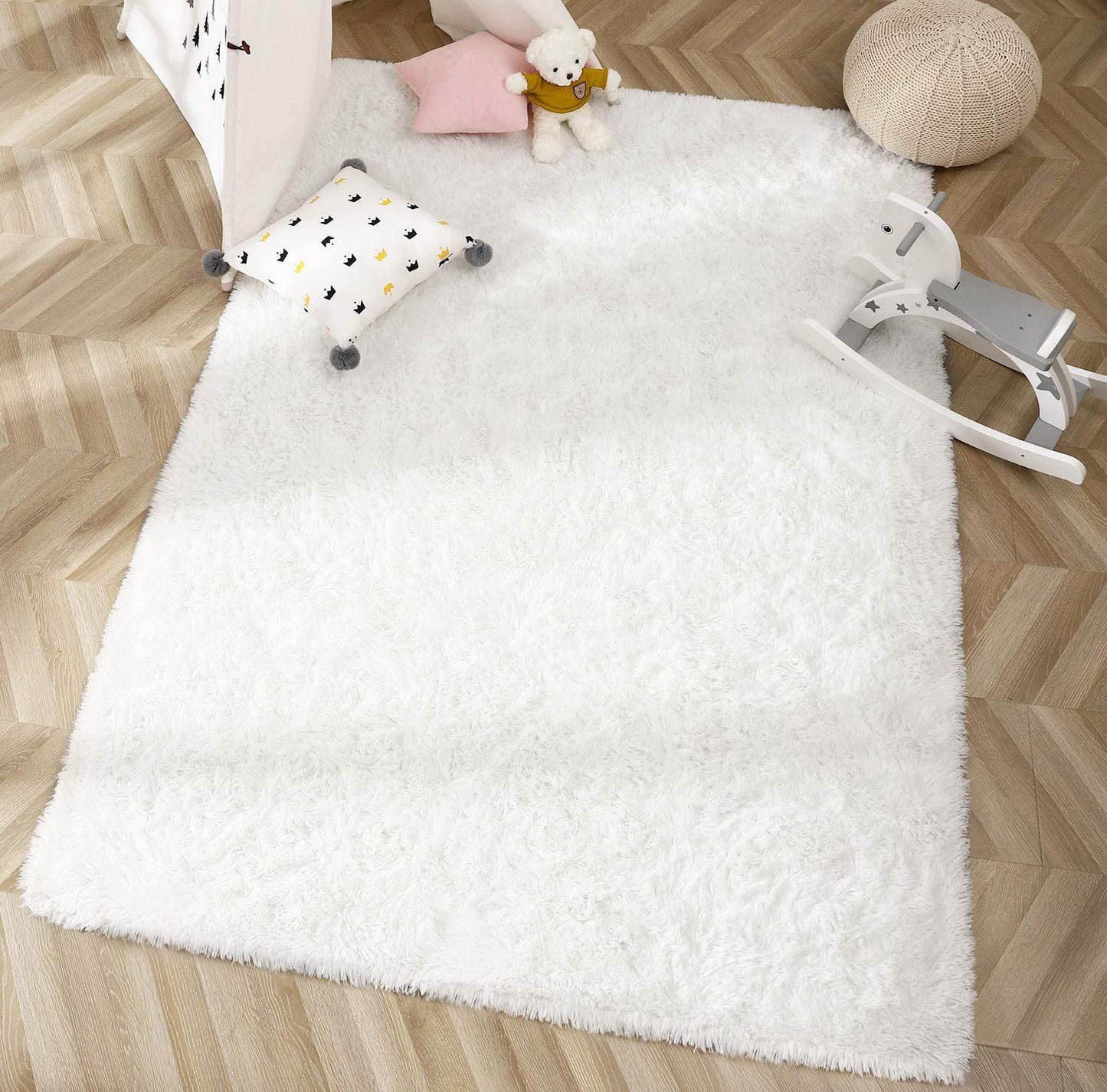 160 x 120 Soft Shag Rug Carpet Mat Cream White