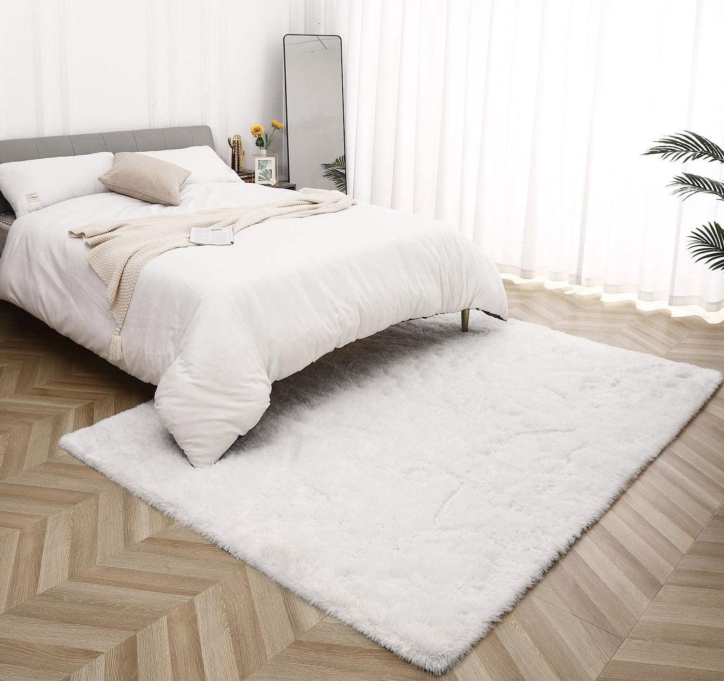 160 x 120 Soft Shag Rug Carpet Mat Cream White