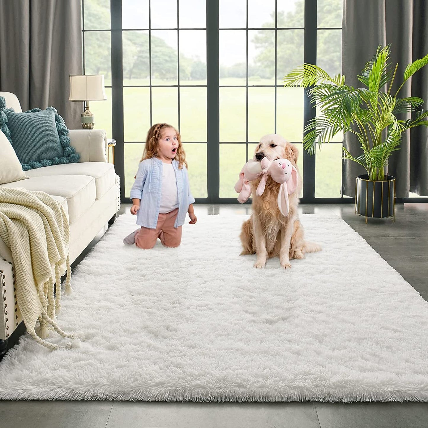 160 x 120 Soft Shag Rug Carpet Mat Cream White