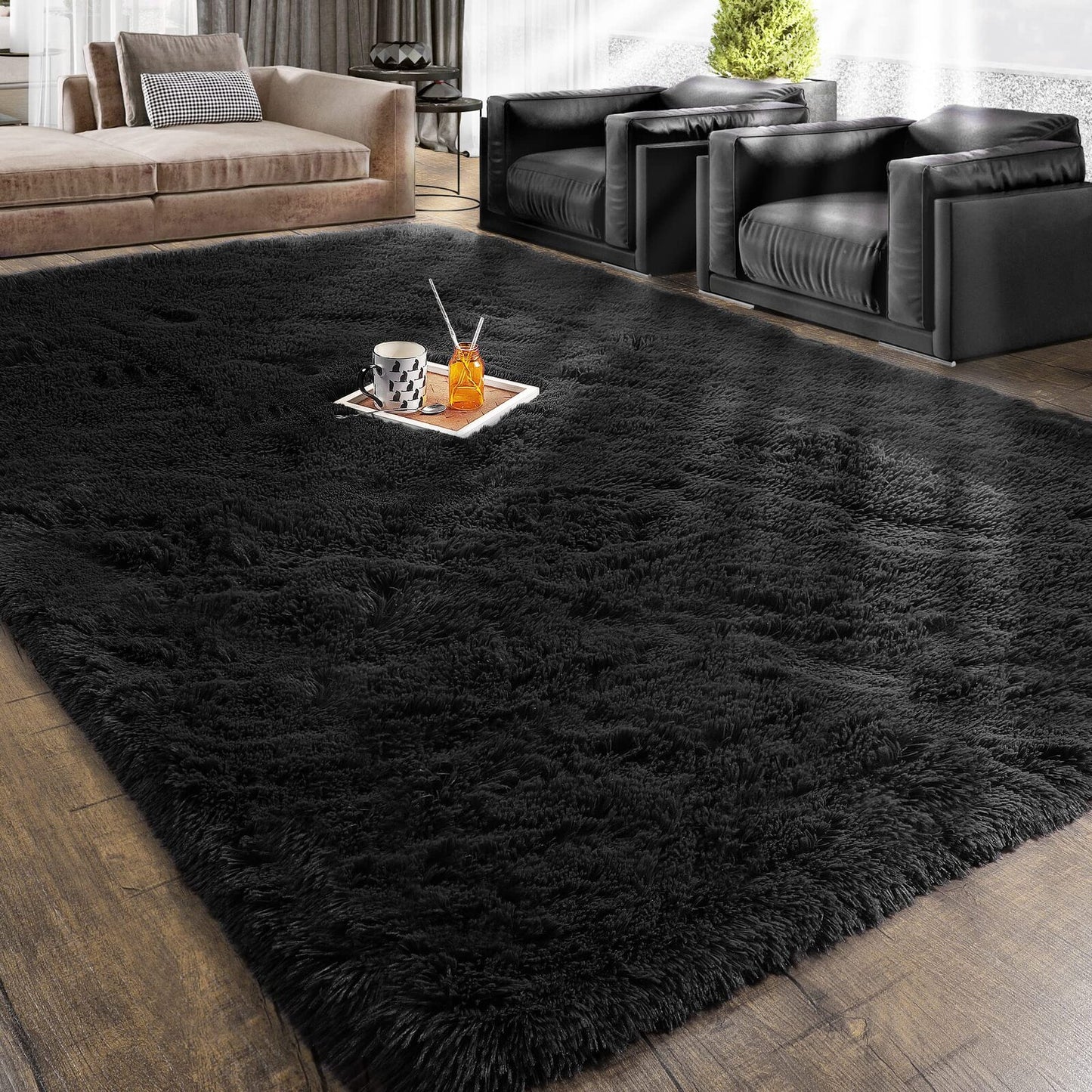 4m Extra Large Soft Shag Rug Carpet Mat Black 400 x 200