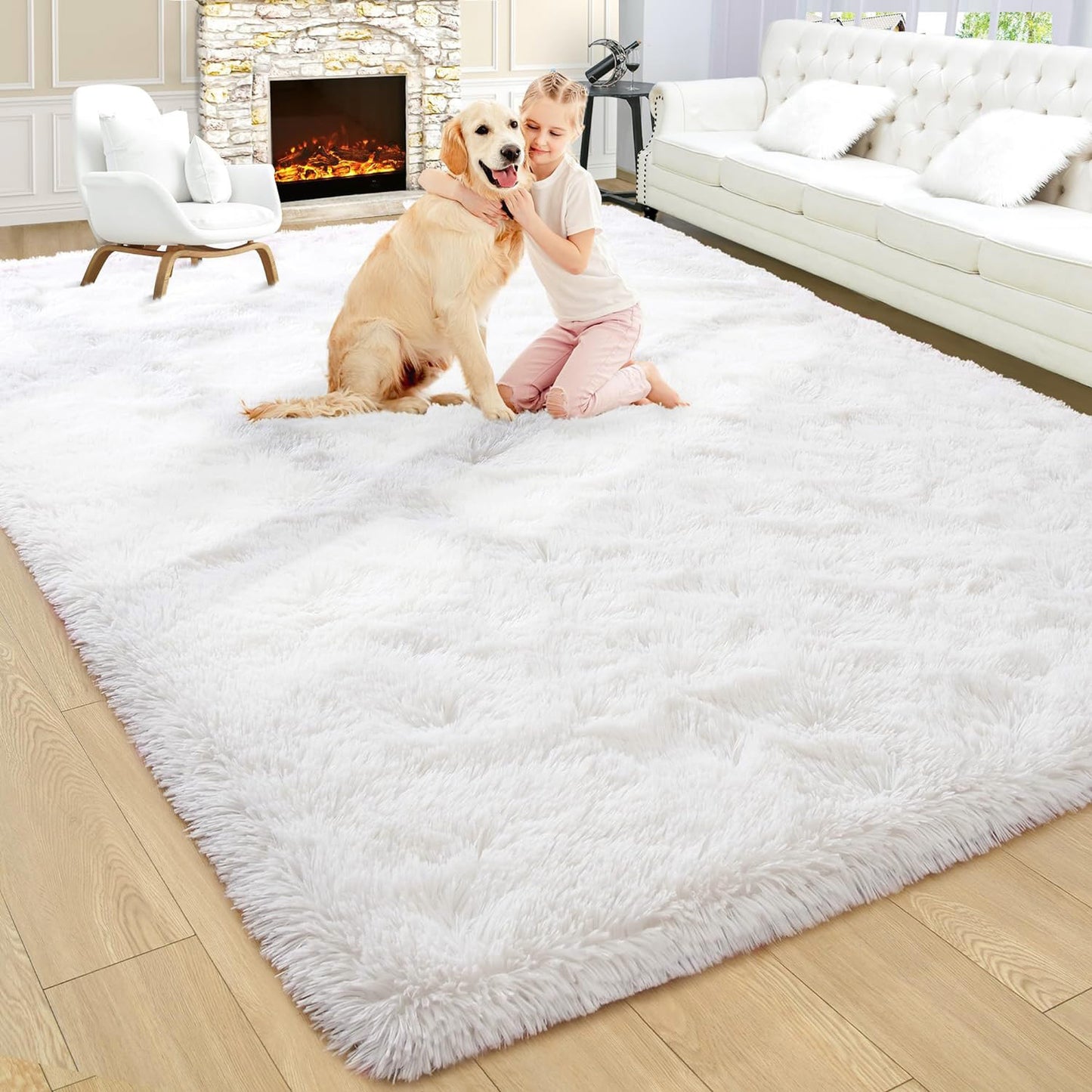 4m Extra Large Soft Shag Rug Carpet Mat Cream White 400 x 200