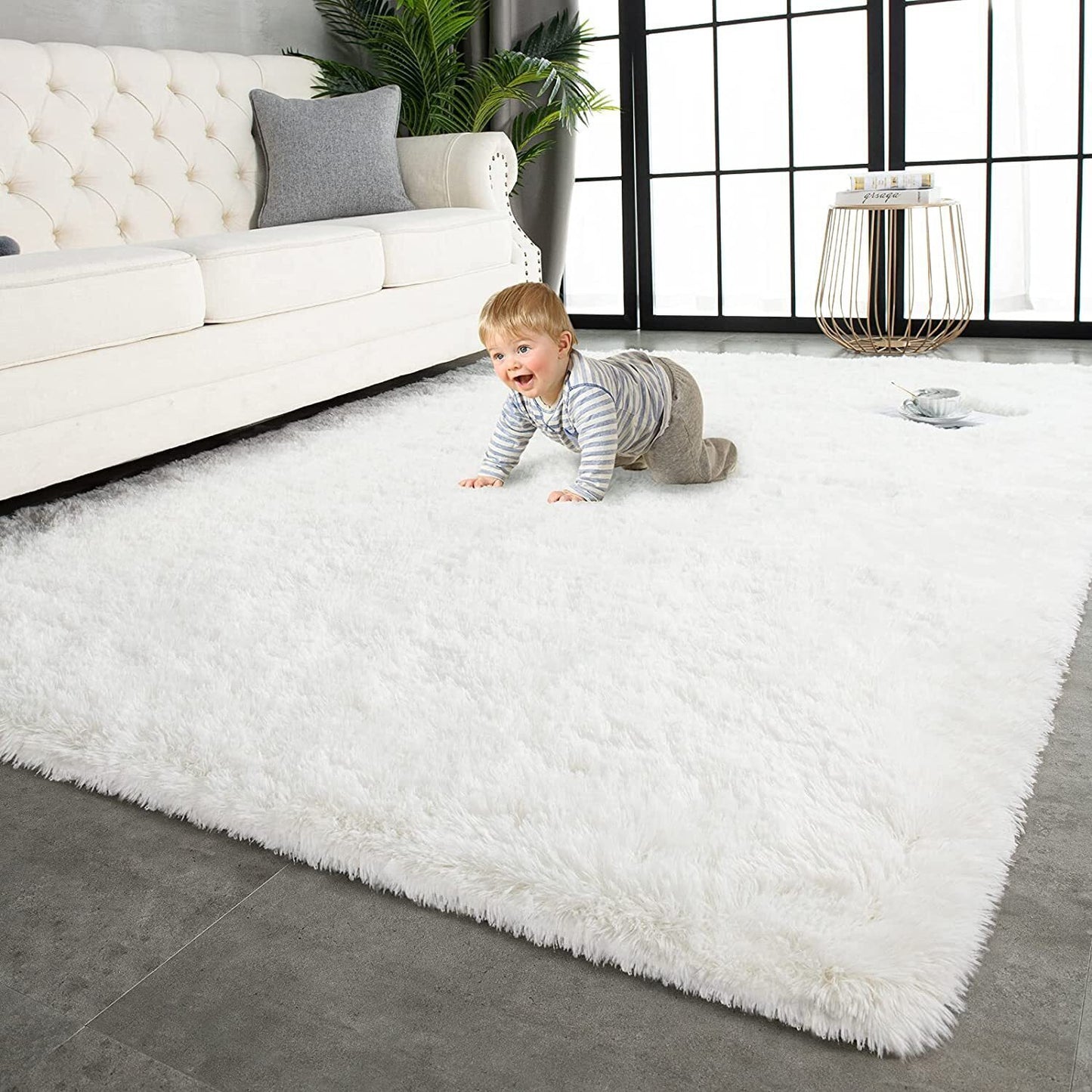 4m Extra Large Soft Shag Rug Carpet Mat Cream White 400 x 200