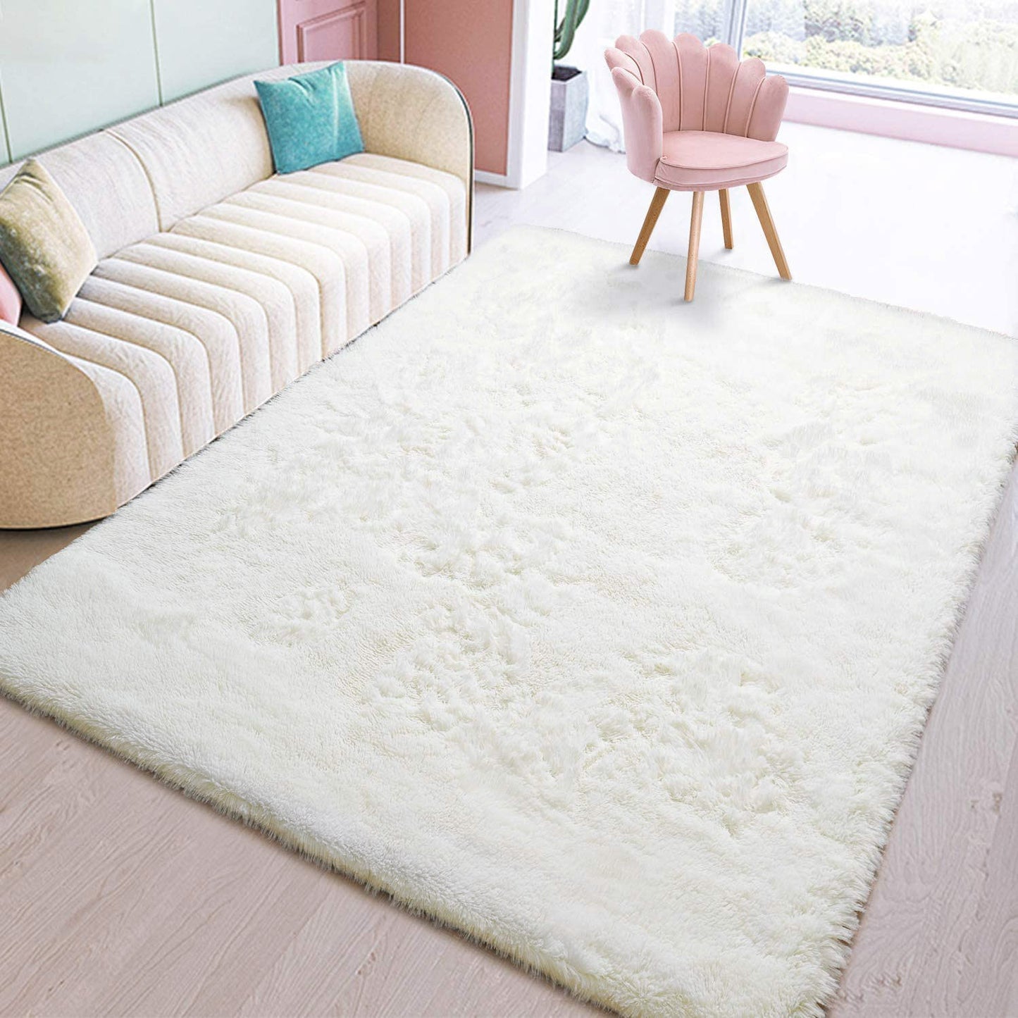 4m Extra Large Soft Shag Rug Carpet Mat Cream White 400 x 200