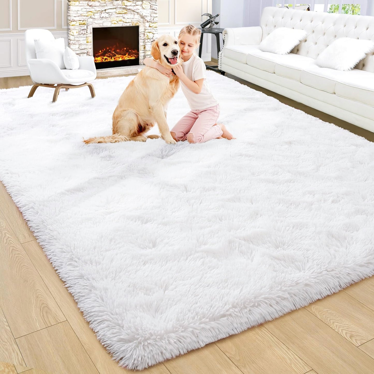 XL Extra Large 300 x 200 Soft Shag Rug Carpet Mat White