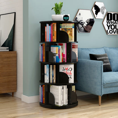 4 Tier 360-Degree Rotating Display Shelf Bookcase Organizer Black