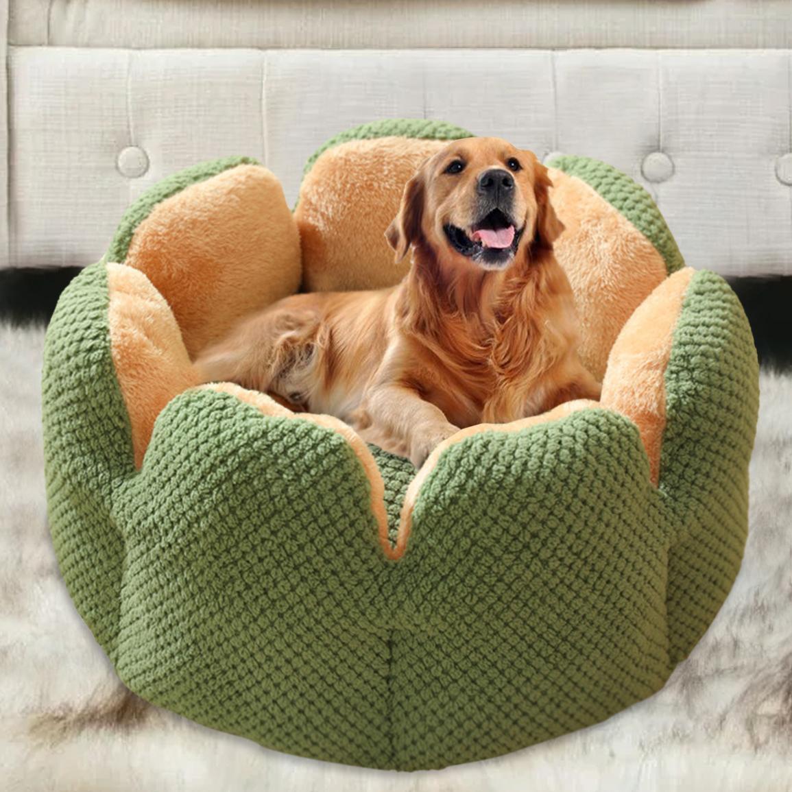 60cm Large Cactus Flower Petal Shaped Pet Bed Comfy Cat Dog Nest Green