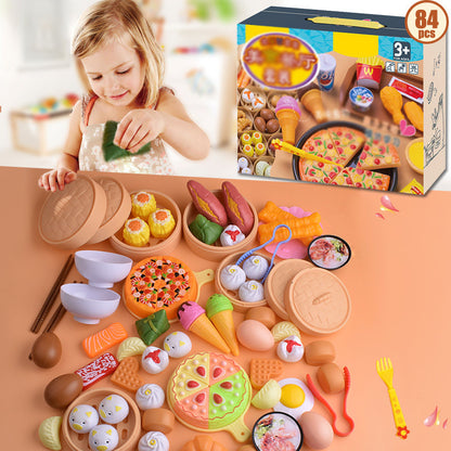 84-Piece Gourmet Restaurant Pretend Play Food Set for Kids