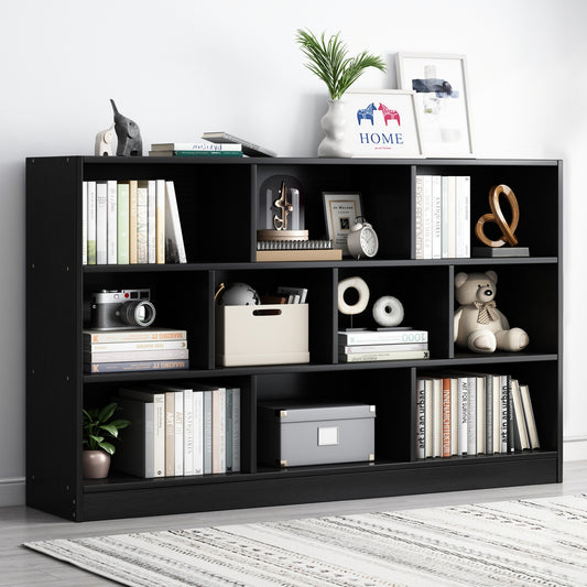 9 Shelf Bookshelf Display Cabinet Bookcase Shelf Organiser Black Wood