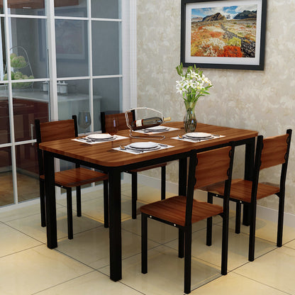 5 Piece Set Modern Wood Steel Dining Table Chairs Oak Black