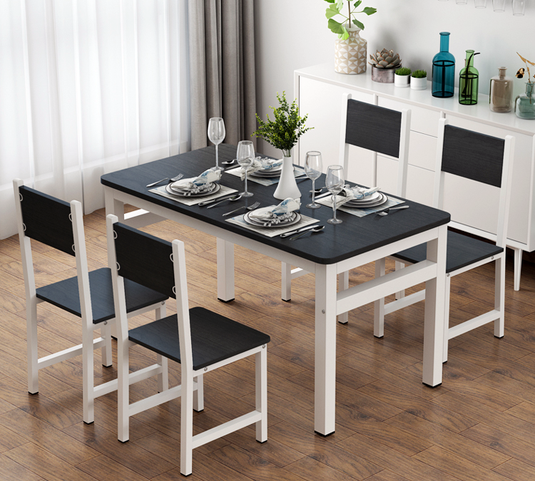 Large 5 Piece Wood Steel Dining Table Chairs Set Modern Black White