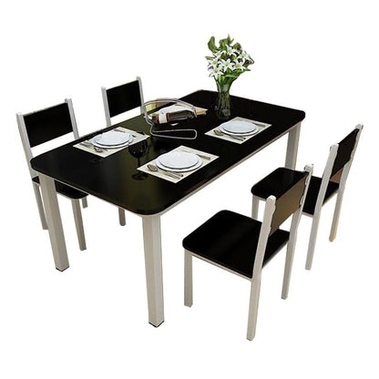 Large 5 Piece Wood Steel Dining Table Chairs Set Modern Black White