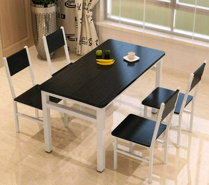 Large 5 Piece Wood Steel Dining Table Chairs Set Modern Black White