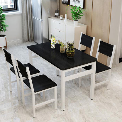 Large 5 Piece Wood Steel Dining Table Chairs Set Modern Black White