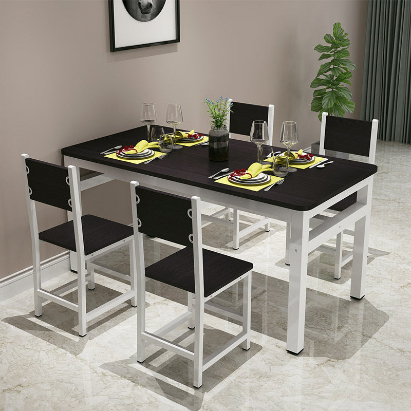 Large 5 Piece Wood Steel Dining Table Chairs Set Modern Black White