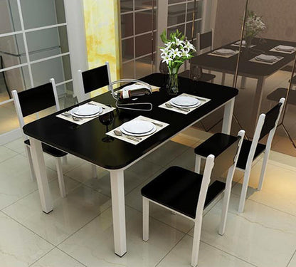 Large 5 Piece Wood Steel Dining Table Chairs Set Modern Black White