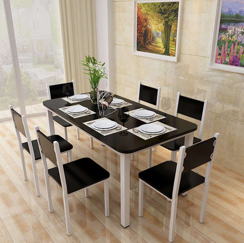 Large 5 Piece Wood Steel Dining Table Chairs Set Modern Black White