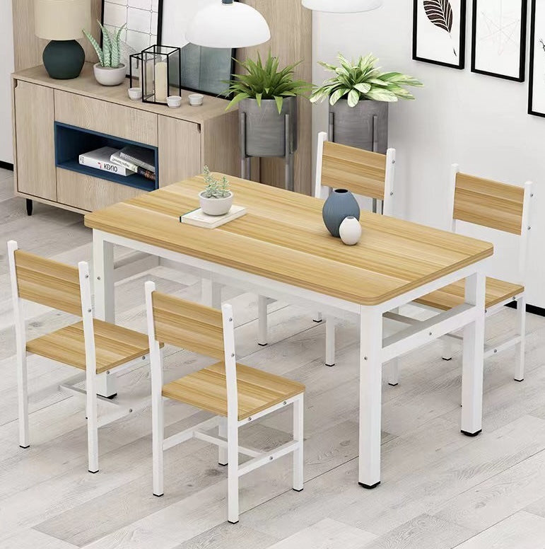 Large 5 Piece Wood Steel Dining Table Chairs Set Oak White Modern Design